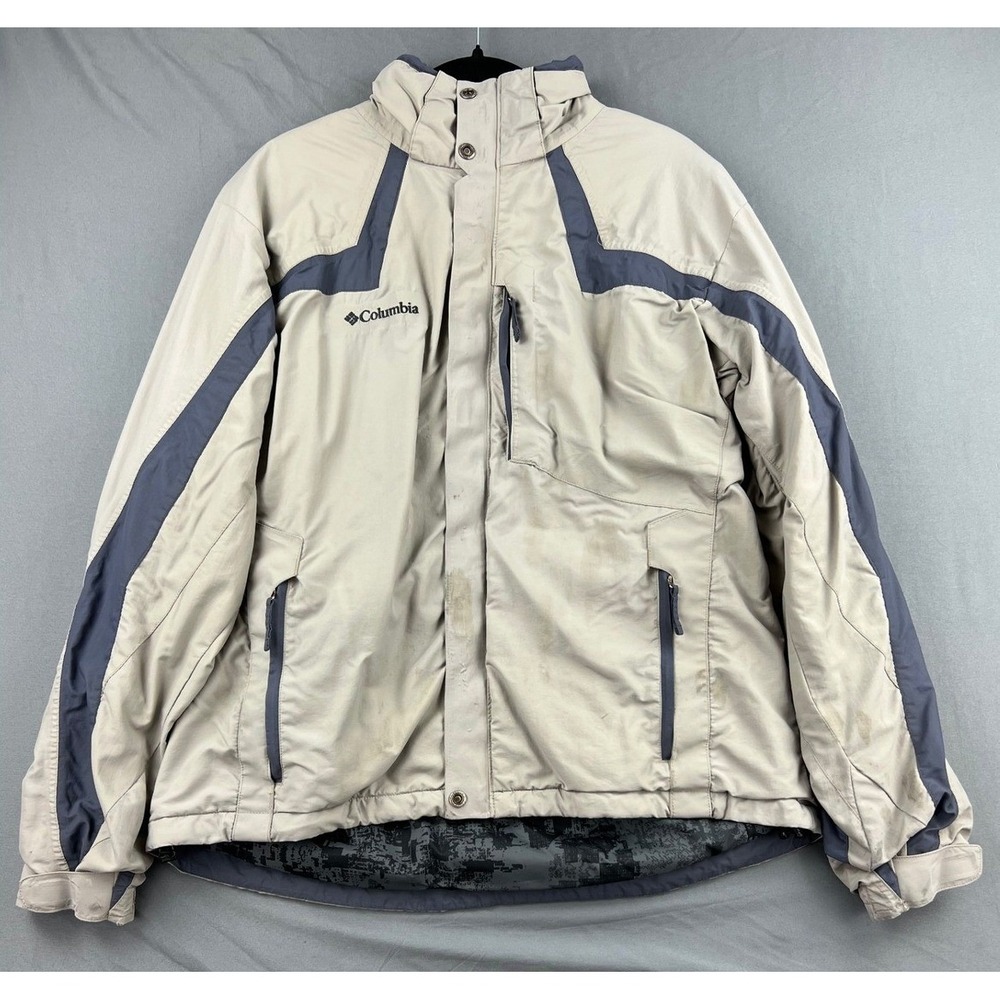 Vintage Columbia Omni-Tech Ski Jacket Mens Large Tan Navy Colorblock Winter Coat